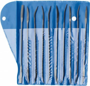 Value Collection 10 Piece Swiss Pattern File Set 7" Long, 2 Coarseness, Die Sinkers Handle, Set Includes Barrette, Crossing, Equalling, Flat, Half Round, Knife, Round, Round Edge Joint, Slitting, Square, Three Square 382-0036 - 00675132