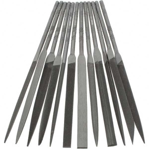 Value Collection 12 Piece Needle Pattern File Set 6-1/4" Long, Round Handle, Set Includes Flat, Three Square, Round, Equaling, Half Round, Knife Crossing, Slitting, Joint BD-KP8616 - 43589274