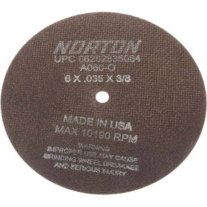 Norton 6 x 0.035, 3/8" Hole 60 Grit Aluminum Oxide Cutoff Wheel Medium Grade, Reinforced, 10,190 Max RPM, Use with Die Grinders 66252835064 - 01350859