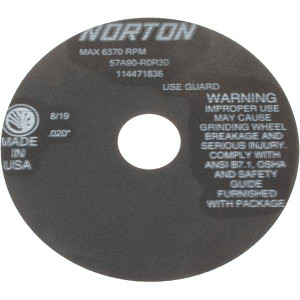 Norton 6 x 0.02, 1-1/4" Hole 90 Grit Aluminum Oxide Cutoff Wheel Fine, 6,370 Max RPM, Use with Stationary Tools 66252822954 - 01833508
