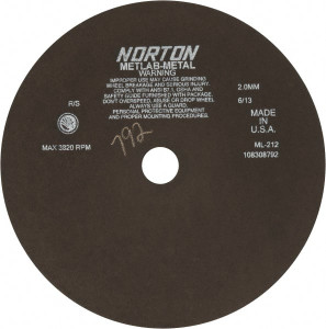 Norton 12 x 0.078, 1-1/4" Hole Aluminum Oxide Cutoff Wheel 3,820 Max RPM, Use with Stationary Tools 66253322152 - 42064857