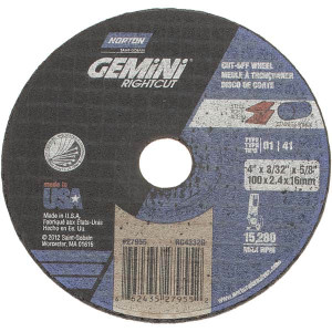 Norton 4 x 3/32, 5/8" Hole Aluminum Oxide Cutoff Wheel Reinforced, 15,280 Max RPM, Use with Angle Grinders 66243527955 - 80030158