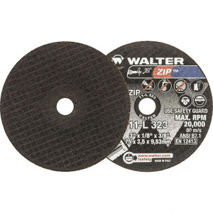 Walter Surface Technologies 3 x 1/8, 3/8" Hole 24 Grit Aluminum Oxide Cutoff Wheel Reinforced, 20,000 Max RPM, Use with Die Grinders 11L323 - 35723840
