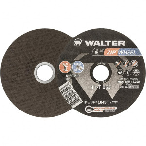 Walter Surface Technologies 5 x 3/64, 7/8" Hole 60 Grit Aluminum Oxide Cutoff Wheel Medium Grade, Reinforced, 12,200 Max RPM, Use with Angle Grinders 11T052 - 77331098
