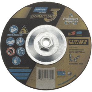 Norton 24 Grit, 7" Wheel Diam, 1/8" Wheel Thickness, 5/8" Arbor Hole, Type 27 Depressed Center Wheel Coarse Grade, Ceramic, Resinoid Bond, 8,600 Max RPM 66252839429 - 11698305