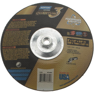 Norton 9" Wheel Diam, 1/4" Wheel Thickness, Type 28 Depressed Center Wheel Coarse Grade, Ceramic, Resinoid Bond 66253370804 - 44371946