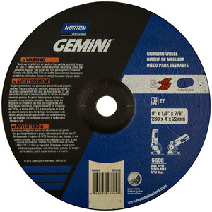Norton 24 Grit, 9" Wheel Diam, 1/8" Wheel Thickness, 7/8" Arbor Hole, Type 27 Depressed Center Wheel Aluminum Oxide, 6,600 Max RPM, Compatible with Angle Grinder 66253048994 - 48547707