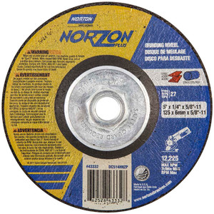 Norton 24 Grit, 5" Wheel Diam, 1/4" Wheel Thickness, Type 27 Depressed Center Wheel Ceramic, 12,225 Max RPM 66252843332 - 58391889