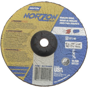 Norton 36 Grit, 4" Wheel Diam, 1/8" Wheel Thickness, 3/8" Arbor Hole, Type 27 Depressed Center Wheel Ceramic, 15,280 Max RPM 66252842001 - 58392887
