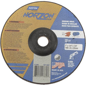 Norton 24 Grit, 7" Wheel Diam, 1/4" Wheel Thickness, 7/8" Arbor Hole, Type 27 Depressed Center Wheel Ceramic, 8,600 Max RPM, Compatible with Angle Grinder 66252917880 - 73846792