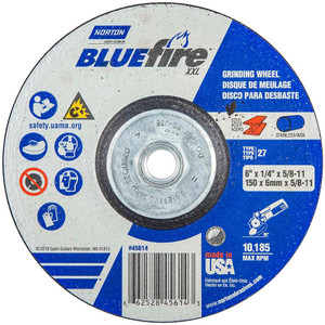 Norton Depressed-Center Wheels, Wheel Diameter (Inch): 6, Wheel Thickness (Inch): 1/4, Grade: Coarse, Hole Size (Inch): 5/8, Connector Type: Arbor, Wheel Type Number: Type 27 66252845614 - 96317417