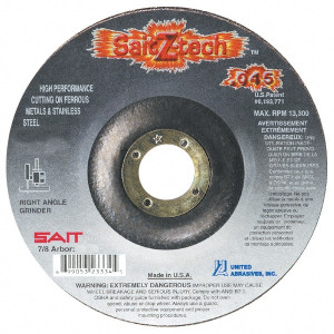 United Abrasives-SAIT 4-1/2" Wheel Diam, 7/8" Arbor Hole, Type 27 Depressed Center Wheel Zirconia Alumina, Resinoid Bond, 13,300 Max RPM, Compatible with Angle Grinder 23334 - 09225731