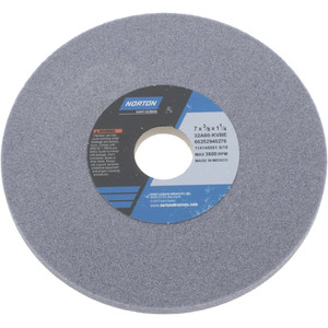 Norton 7" Diam x 1-1/4" Hole x 3/8" Thick, K Hardness, 60 Grit Surface Grinding Wheel Aluminum Oxide, Type 1, Medium Grade, 3,600 Max RPM, Vitrified Bond, No Recess 66252940276 - 05934690