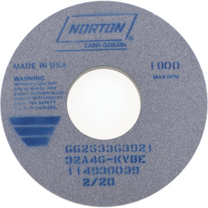 Norton 14" Diam x 5" Hole x 1" Thick, K Hardness, 46 Grit Surface Grinding Wheel Aluminum Oxide, Type 1, Coarse Grade, 1,800 Max RPM, Vitrified Bond, No Recess 66253363921 - 94334489