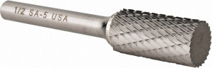 Atrax 1/2" Cut Diam, 1/4" Shank Diam, Carbide Double Cut Cylinder Burr Flat End, 2-3/4" OAL, 1" LOC SA-5DC-ATX - 85285468
