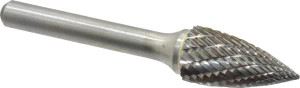 Atrax 1/2" Cut Diam, 1/4" Shank Diam, Carbide Double Cut Tree Burr Point End, 2-3/4" OAL, 1" LOC SG-5DC-ATX - 85286284