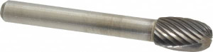 Atrax 3/8" Cut Diam, 1/4" Shank Diam, Carbide Single Cut Oval Burr Radius End, 2-3/8" OAL, 5/8" LOC SE-3SC-ATX - 85287522