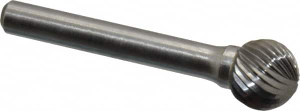 Atrax 1/2" Cut Diam, 1/4" Shank Diam, Carbide Single Cut Ball Burr Radius End, 2-1/4" OAL, 7/16" LOC SD-5SC-ATX - 85287829