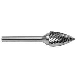 M.A. Ford 3/16" Cut Diam, 1/8" Shank Diam, Carbide Single Cut Tree Burr Point End, 1-1/2" OAL, 1/2" LOC 72090020 - 75245886