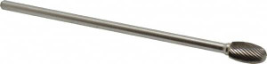 Made in USA 1/2" Cut Diam, 1/4" Shank Diam, Carbide Single Cut Oval Burr Radius End, 6" OAL, 7/8" LOC SE5L6C - 72907728
