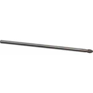 Made in USA 1/4" Cut Diam, 1/4" Shank Diam, Carbide Double Cut Oval Burr Radius End, 6" OAL, 3/8" LOC SE1L6DC - 73241705