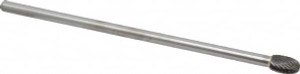 Made in USA 3/8" Cut Diam, 1/4" Shank Diam, Carbide Double Cut Oval Burr Radius End, 6" OAL, 5/8" LOC SE3L6DC - 73241713