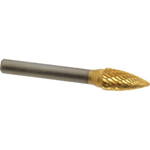 SGSPRO 3/8" Cut Diam, 1/4" Shank Diam, Carbide Double Cut Tree Burr Point End, 2-1/2" OAL, 3/4" LOC, Titanium Nitride Finish 13915 - 01400936