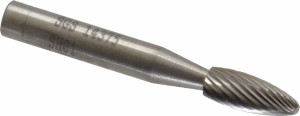 SGSPRO 1/4" Cut Diam, 1/4" Shank Diam, Carbide Single Cut Flame Burr Radius End, 2" OAL, 5/8" LOC 14375 - 05290697
