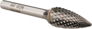 SGSPRO 1/2" Cut Diam, 1/4" Shank Diam, Carbide Double Cut Tree Burr Point End, 2-3/4" OAL, 1" LOC 10290 - 66741661