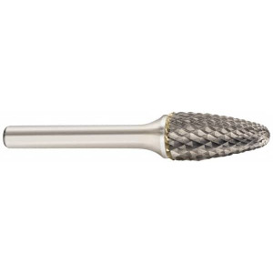 SGSPRO 5/8" Cut Diam, 3/8" Shank Diam, Carbide Double Cut Tree Burr with Radius Radius End, 3" OAL, 1" LOC, Titanium Aluminum Nitride Finish 10323 - 66741950