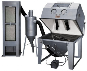 Trinco 48 x 48 x 31" Working Dimensions Free-Standing Pressure Sandblaster 25 CFM @ 80 psi, 53" Overall Cabinet Width x 71" Overall Cabinet Height x 77" Max Cabinet Depth, Steel, Dust Collector 10048484 - 67688077