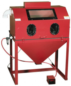 Value Collection 40 x 22 x 23" Working Dimensions Free-Standing Sandblaster 18 CFM @ 100 psi, 42" Overall Cabinet Width x 64" Overall Cabinet Height x 24" Max Cabinet Depth, Steel, Dust Collector C4224MSC - 62201736