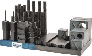 Gibraltar 50 Piece Fixturing Step Block & Clamp Set with 1-1/2" Step Block, 7/8" T-Slot, 3/4-10 Stud Thread 1-1/2" Nut Width, 3, 4, 5, 6, 7 & 8" Stud Lengths 20218G - 04805594