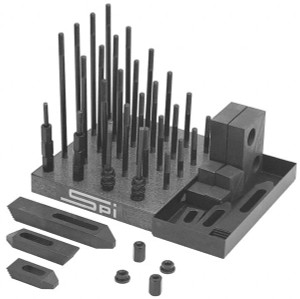 TE-CO 53 Piece Fixturing Step Block & Clamp Set with 5/16" T-Slot, 5/16-18 Stud Thread 3, 4, 5, 6, 7 & 8" Stud Lengths 12105 - 00674721