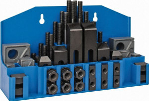 TE-CO 52 Piece Fixturing Step Block & Clamp Set with 1" Step Block, 5/8" T-Slot, 1/2-13 Stud Thread 1" Nut Width, 3, 4, 5, 6, 7 & 8" Stud Lengths 20402PL - 06944847