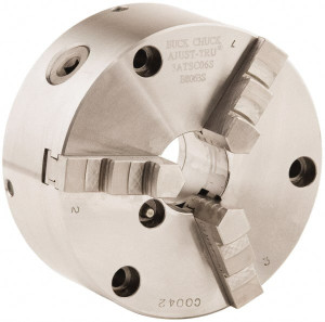 Buck Chuck 3 Jaws, 8" Diam, Self Centering Manual Lathe Chuck Front Mount, Adjustable, 4,000 Max RPM, 2.37" Through Hole Diam, Forged Steel B8083S - 56030026
