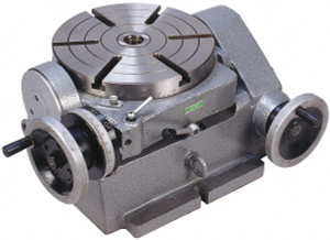 Phase II 249.94mm Table Diam, Horizontal Tilting Rotary Machining Table 150.11mm Centerline Height, 1.2" Bore Diam, 3MT Center Taper, 11.94mm T-Slot Width, 90:1 Gear Ratio 222-410 - 09102310