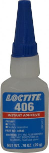 Loctite 0.70 oz Bottle Clear Instant Adhesive Series 406, 15 sec Fixture Time, 24 hr Full Cure Time, Bonds to Plastic & Rubber 135436 - 88545256