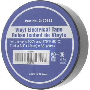 Value Collection 3/4" x 66 ft. x 7 mil Black Vinyl Electrical Tape 32 to 176°F C170152 - 61858544