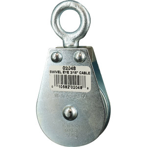 Block Division 600 Lbs. Load Limit, Swivel Eye Standard Block Single Sheave, 2 Inch Outside Diameter, Wire Rope, 3/16 Inch Diameter, Eye, 5/8 Inch Inside Diameter, Carbon Steel, Zinc Plated Finish 02048-C - 67326249
