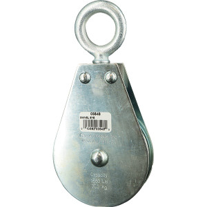 Block Division 1, 550 Lbs. Load Limit, Swivel Eye Standard Block Single Sheave, 3-1/2 Inch Outside Diameter, Wire Rope, 5/16 Inch Diameter, Eye, 1-3/16 Inch Inside Diameter, Carbon Steel, Zinc Plated Finish 03548-C - 67326306
