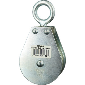 Block Division 685 Lbs. Load Limit, Swivel Eye Snatch Block Double Sheave, 2-1/2 Inch Outside Diameter, Wire Rope, 1/4 Inch Diameter, Eye, 7/8 Inch Inside Diameter, Carbon Steel, Zinc Plated Finish 02548-2-SN-C - 67326603
