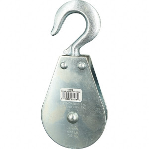 Block Division 1, 550 Lbs. Load Limit, Swivel Hook Block Single Sheave, 3-1/2 Inch Outside Diameter, Wire Rope, 5/16 Inch Diameter, Eye, 9/16 Inch Inside Diameter, Carbon Steel, Zinc Plated Finish 03578-C - 67326843