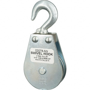 Block Division 600 Lbs. Load Limit, Swivel Hook Block Single Sheave, 2-1/8 Inch Outside Diameter, Wire Rope, 3/16 Inch Diameter, Eye, 3/8 Inch Inside Diameter, Carbon Steel, Zinc Plated Finish 02078-SN-C - 67326884
