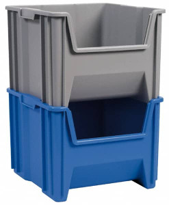 Akro-Mils 16-1/2" Wide x 17-1/2" Deep x 12-1/2" High Hopper Stacking Bin Gray, Polypropylene, 75 Lb Capacity 13018GREY - 74124553