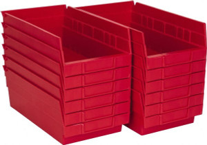 Akro-Mils 6-5/8" Wide x 11-5/8" Deep x 4" High Hopper Shelf Bin Red, Plastic 30130 RED - 89827083