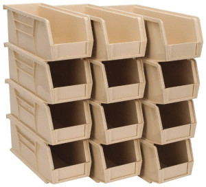 Quantum Storage Systems 4-1/8" Wide x 10-7/8" Deep x 4" High Hopper Stacking Bin Ivory, Polypropylene, 30 Lb Capacity QUS224IV - 73087959