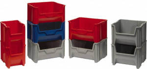 Quantum Storage Systems 16-1/2" Wide x 17-1/2" Deep x 12-1/2" High Hopper Stacking Bin Red, Polyethylene, 75 Lb Capacity QGH800RD - 86550290