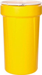 Eagle Manufacturing 55 Gallon Yellow Tapered Cylinder Polyethylene Open Head Drum 39-1/8" High x 23-3/4" Diam 1655 - 60384732