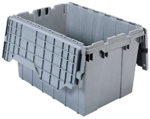 Akro-Mils 1.12 Cu Ft, 35 Lb Load Capacity Gray Polyethylene Attached-Lid Container Stacking, Nesting, 21-1/2" Long x 15" Wide x 9" High, Lid Included 39085 - 89418503